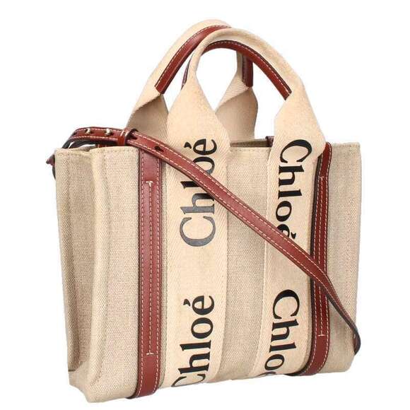 Chloe Handbags - Chloe Woody Logo Canvas Handbag Beige Tan Brown